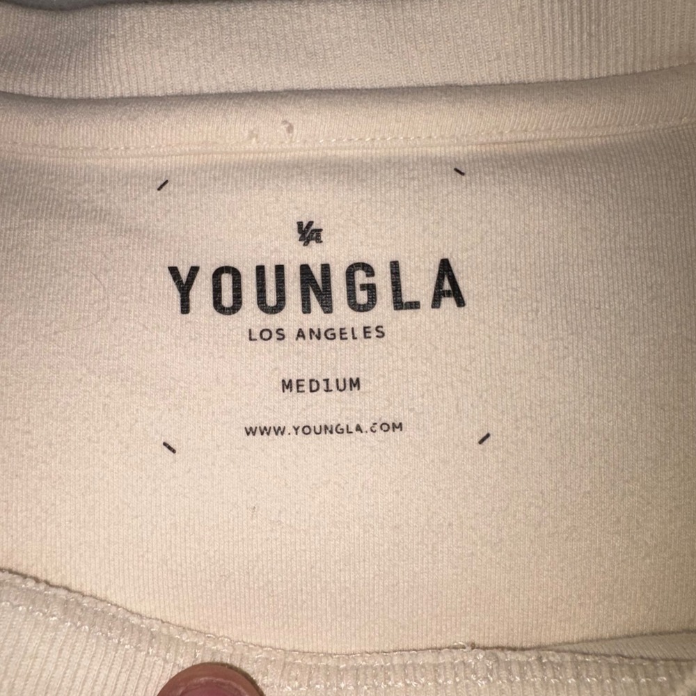 YOUNGLA 450 Cloud Foam Long Sleeve Tee Mens M Cream Gym Streetwear Relaxed Shirt - Picture 4 of 10
